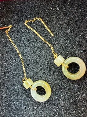 Natural Grade A High-Ice Honey Yellow Jadeite Donut Threader Earrings